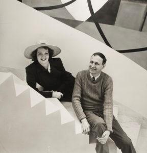 George L.K. Morris and Suzy Frelinghuysen on the marble stairs of their newly completed country home