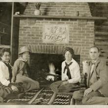 Alice Kent Stoddard in her Studio, 1913, second from right.  This interior view of the studio shows the fireplace with a Caproni plaster cast from the Parthenon frieze that was placed by Rockwell Kent.  Wik Wak album (1913), MMA&H archives, acc. no. 5393.