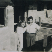 Mabel and Victor ca. 1940s-portrait: Mabel and Victor working on the house at Lazy Point around 1940, photographer unknown. Credit: D’Amico Archive.