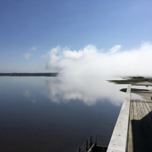 Morning fog to the east of The Art Barge. Credit: photo by Kimberly Gonzalez, 2019.