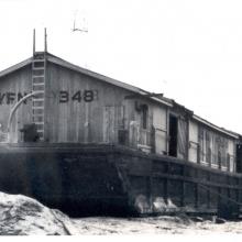 The World War II Navy barge brought by Victor D’Amico to the south shore of Napeague Harbor, Amagansett, in 1960. Credit: D’Amico Studio and Archive.